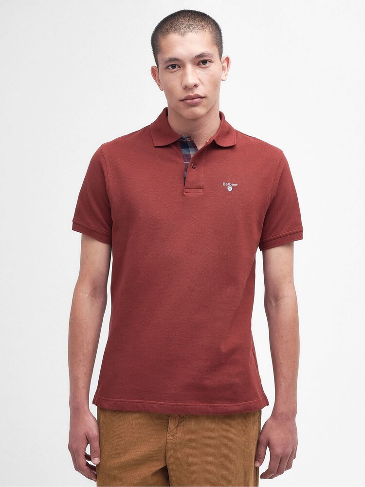 Barbour® Brick Red Tartan Pique Polo Shirt - Image 1 of 5