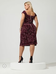 Rojo - Yours Curve Sequin Velvet V Bar Dress - Imagen 3 de 6