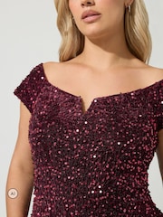 Rojo - Yours Curve Sequin Velvet V Bar Dress - Imagen 4 de 6