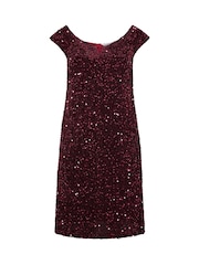 Rojo - Yours Curve Sequin Velvet V Bar Dress - Imagen 5 de 6