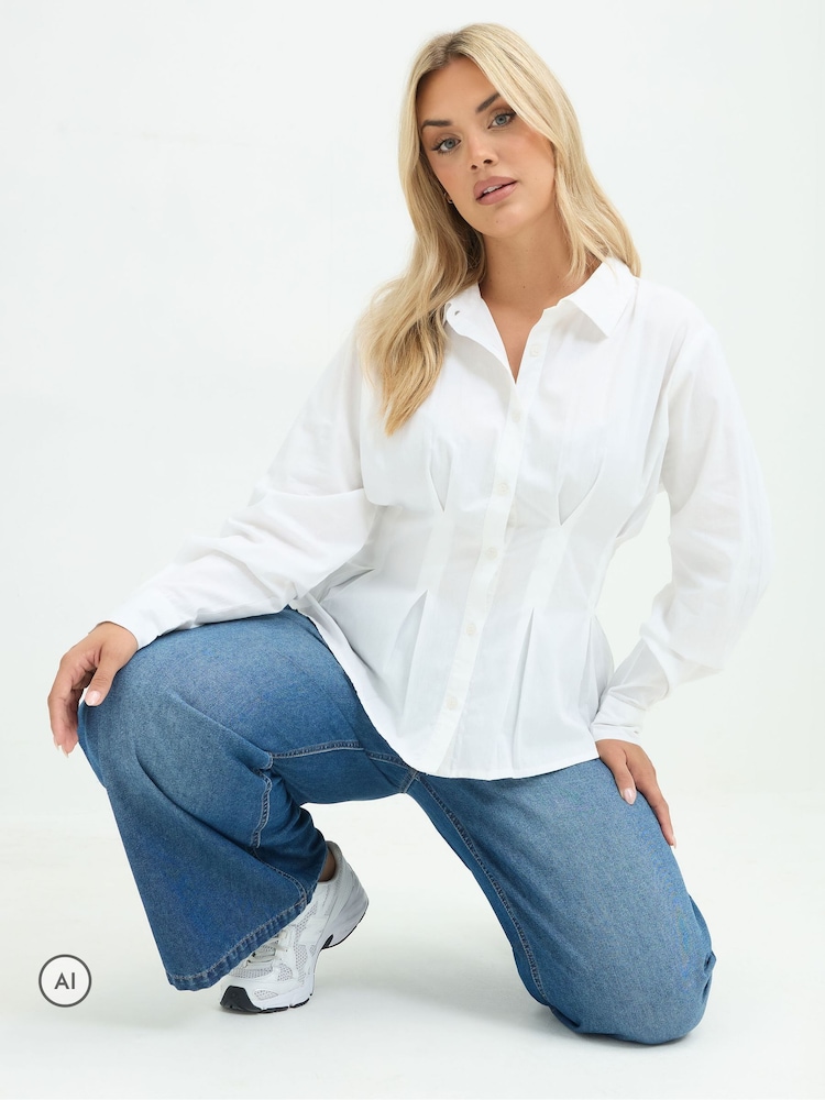 Yours Curve White Limited Shaped Seam Detail Shirt - Image 1 of 6