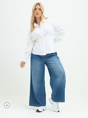 Yours Curve White Limited Shaped Seam Detail Shirt - Image 2 of 6