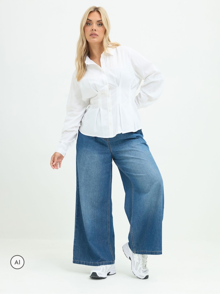 Yours Curve White Limited Shaped Seam Detail Shirt - Image 2 of 6