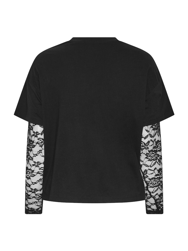 Yours Curve Black Limited Puff Skull Print Lace Sleeve T-Shirt - Image 6 of 6 Yours Curve Black Limited Puff Skull Print Lace Sleeve T-Shirt - Image 6 of 6