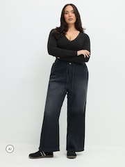Yours Curve Black Limited Lace V Bodysuit - Image 2 of 6
