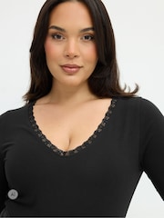 Yours Curve Black Limited Lace V Bodysuit - Image 4 of 6