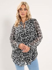 Yours Curve Black Frill Neck Leopard Print Blouse - Image 1 of 7