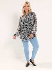 Yours Curve Black Frill Neck Leopard Print Blouse - Image 2 of 7