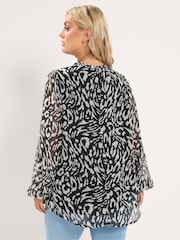 Yours Curve Black Frill Neck Leopard Print Blouse - Image 3 of 7