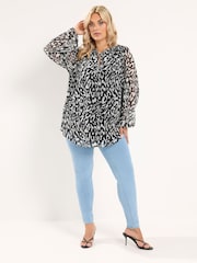 Yours Curve Black Frill Neck Leopard Print Blouse - Image 4 of 7