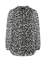 Yours Curve Black Frill Neck Leopard Print Blouse - Image 6 of 7