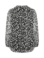 Yours Curve Black Frill Neck Leopard Print Blouse - Image 7 of 7