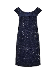 Azul - Yours Curve Sequin Velvet V Bar Dress - Imagen 5 de 6