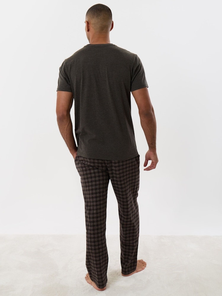 Threadbare Dark Brown/ Grey Short Sleeve Pyjamas Set - Image 2 of 4 Threadbare Dark Brown/ Grey Short Sleeve Pyjamas Set - Image 2 of 4