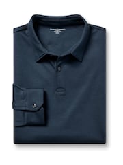 Charles Tyrwhitt Petrol Blue 100% Cotton Plain Long Sleeve Jersey Polo Shirt - Image 3 of 5