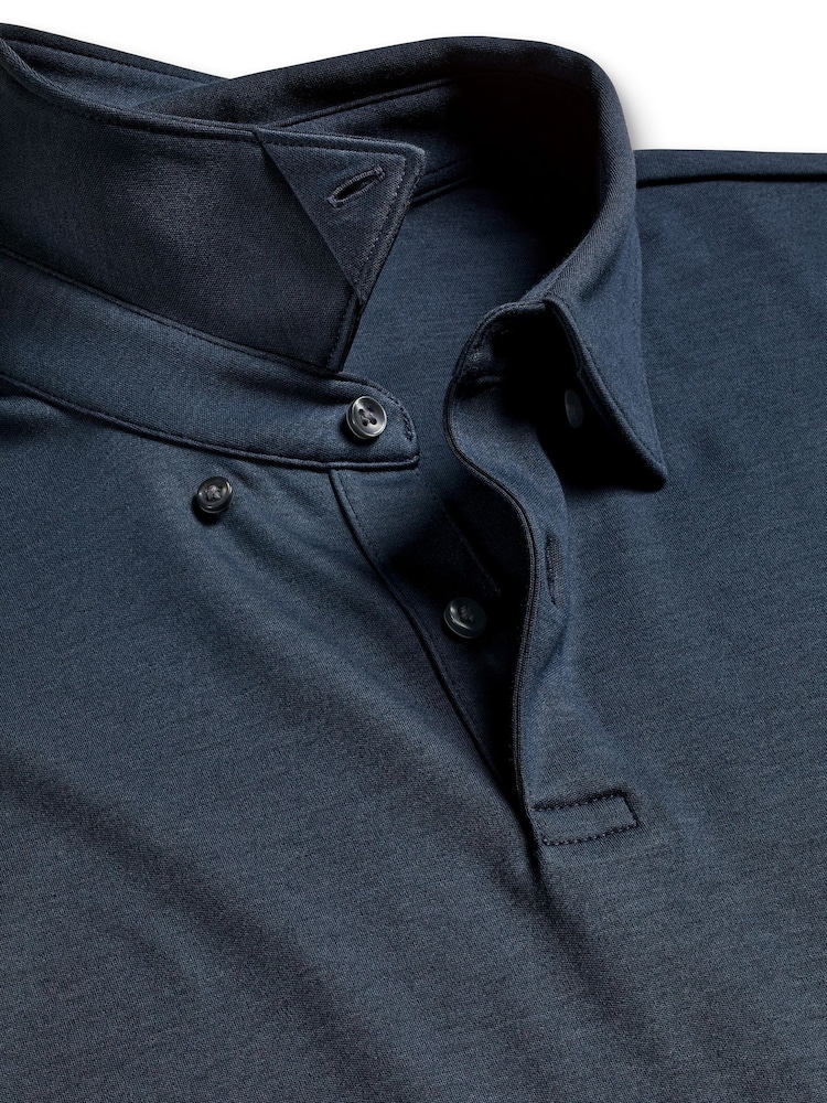 Charles Tyrwhitt Petrol Blue 100% Cotton Plain Long Sleeve Jersey Polo Shirt - Image 4 of 5