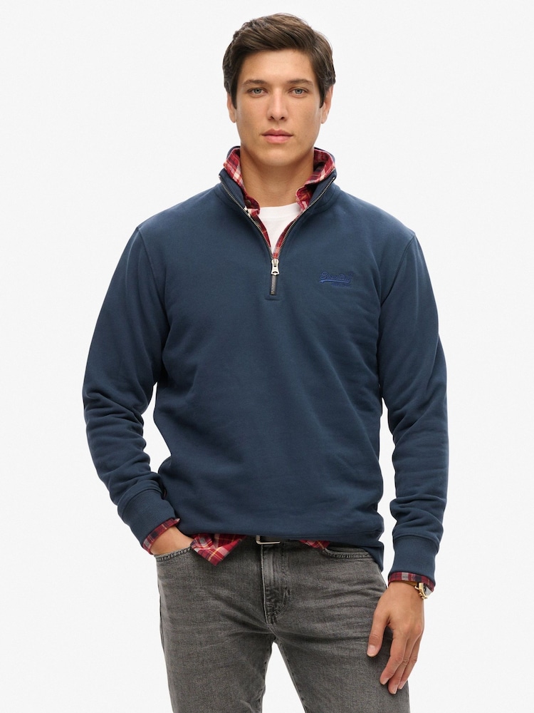 Superdry Lauren Navy Essential Logo Slim Fit Half Zip - Image 1 of 5