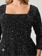 Чорний - Yours Curve London Sequin Velvet Skater Dress - Image 4 of 6