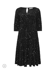 Чорний - Yours Curve London Sequin Velvet Skater Dress - Image 5 of 6