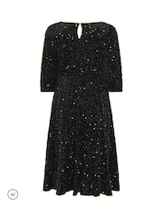 Чорний - Yours Curve London Sequin Velvet Skater Dress - Image 6 of 6