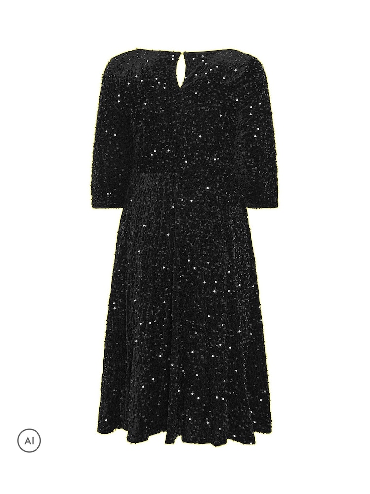 Чорний - Yours Curve London Sequin Velvet Skater Dress - Image 6 of 6