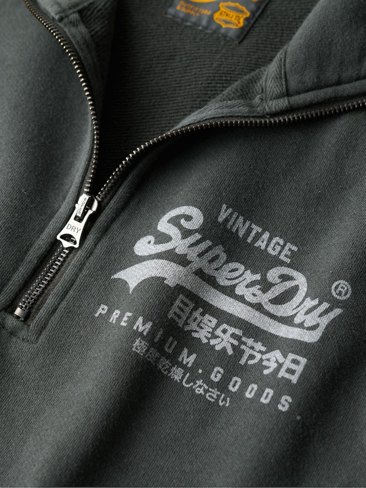 Superdry Washed Black 100% Cotton Classic Vl Graphic Half Zip Hoodie - Image 5 of 5