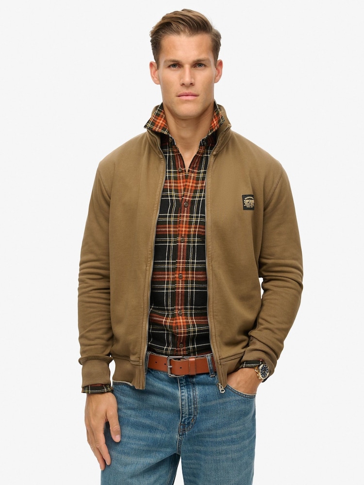 Superdry Washed Teak Brown Contrast Stitch Track 100% Cotton Jacket - Image 1 of 5