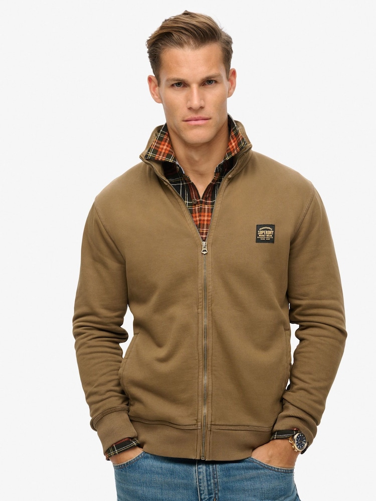 Superdry Washed Teak Brown Contrast Stitch Track 100% Cotton Jacket - Image 2 of 5
