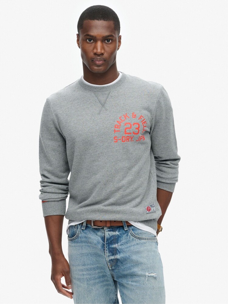 Gris silex - Superdry Sweat ras de cou graphique Track and Field - Image 1 of 3