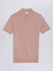 MOSS Pink Linen Blend 3 Button Down Polo Shirt - Image 1 of 2