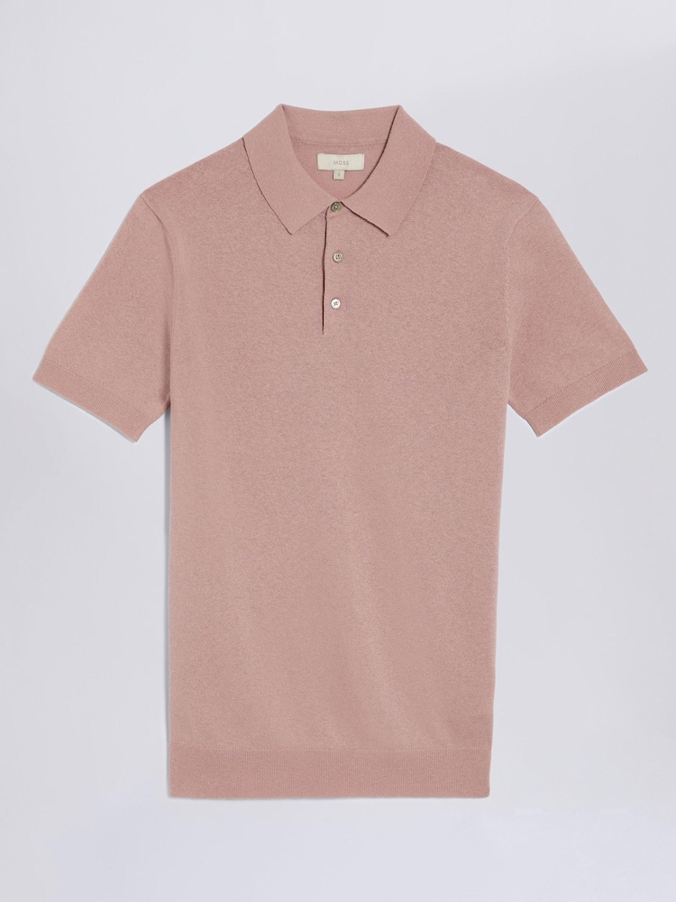 MOSS Pink Linen Blend 3 Button Down Polo Shirt - Image 1 of 2