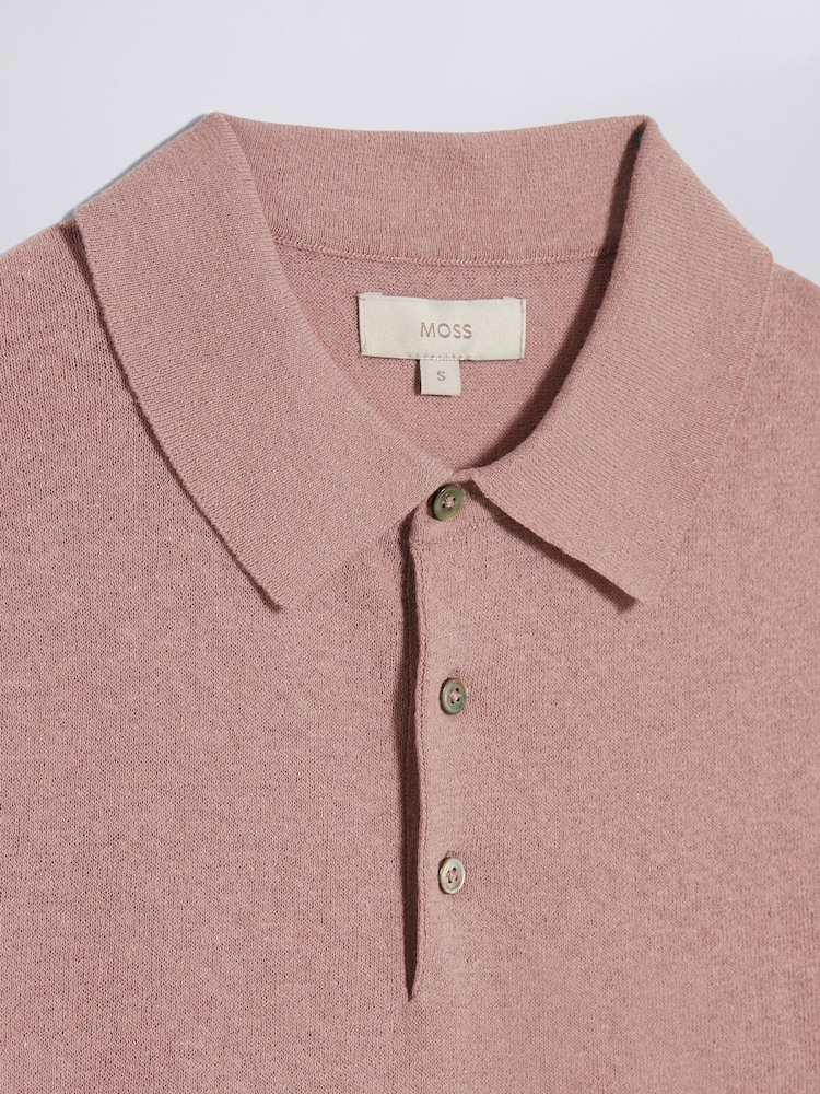 MOSS Pink Linen Blend 3 Button Down Polo Shirt - Image 2 of 2