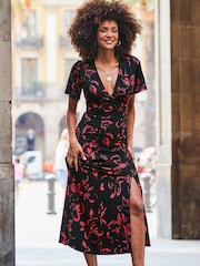 Sosandar Pink Midi Wrap Dress - Image 1 of 5