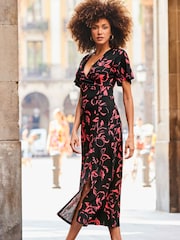 Sosandar Pink Midi Wrap Dress - Image 4 of 5