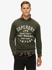 Superdry Olive Green Olive Green 100% Cotton Machined Goods Workwear Crew Sweatshirt - Image 1 of 4