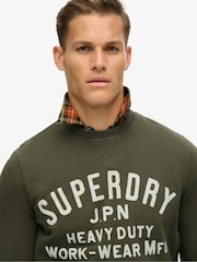 Superdry Olive Green Olive Green 100% Cotton Machined Goods Workwear Crew Sweatshirt - Image 3 of 4