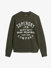 Superdry Olive Green Olive Green 100% Cotton Machined Goods Workwear Crew Sweatshirt - Image 4 of 4