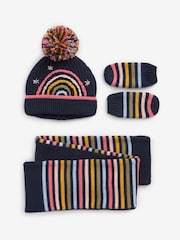 Navy Stripe Pom Hat, Mitts And Scarf 3 Piece Set (3mths-6yrs) - Image 1 of 2