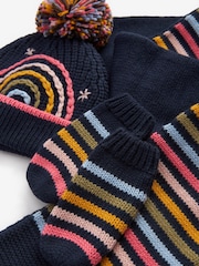 Navy Stripe Pom Hat, Mitts And Scarf 3 Piece Set (3mths-6yrs) - Image 2 of 2