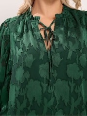 Yours Curve Green Frill Neck Abstract Textured Blouse - Image 4 of 6