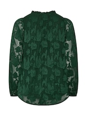Yours Curve Green Frill Neck Abstract Textured Blouse - Image 6 of 6