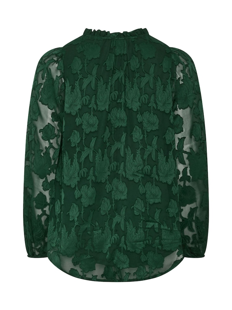 Yours Curve Green Frill Neck Abstract Textured Blouse - Image 6 of 6 Yours Curve Green Frill Neck Abstract Textured Blouse - Image 6 of 6
