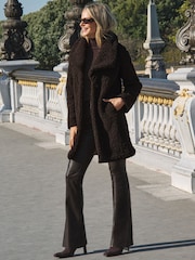Sosandar Brown Super Cosy Borg Funnel Collar Coat - Image 1 of 5
