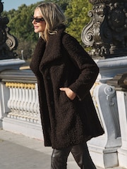 Sosandar Brown Super Cosy Borg Funnel Collar Coat - Image 3 of 5