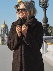 Sosandar Brown Super Cosy Borg Funnel Collar Coat - Image 4 of 5