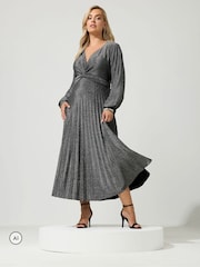 Yours Curve Silver London Metallic Pleated Knot Dress - Image 2 of 6