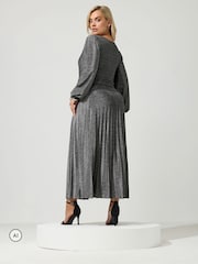 Yours Curve Silver London Metallic Pleated Knot Dress - Image 3 of 6