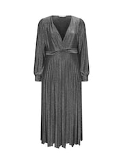 Yours Curve Silver London Metallic Pleated Knot Dress - Image 5 of 6