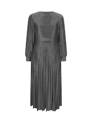 Yours Curve Silver London Metallic Pleated Knot Dress - Image 6 of 6