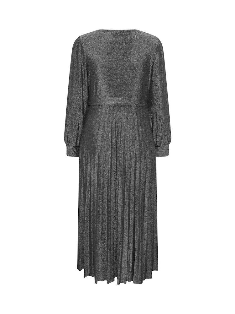 Yours Curve Silver London Metallic Pleated Knot Dress - Image 6 of 6